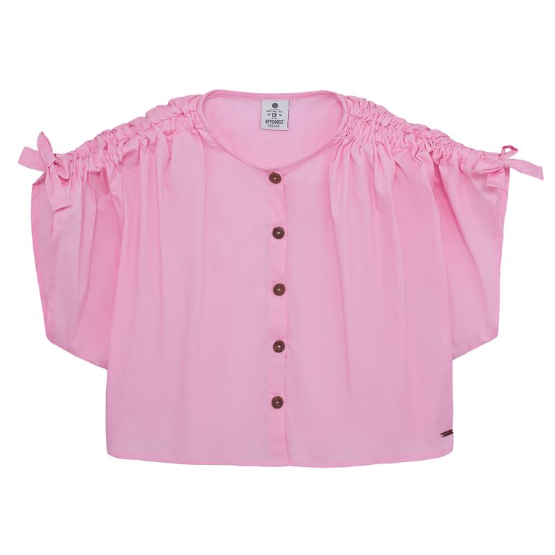 Camisa-manga-corta-con-nudo-en-mangas-para-niña-Ropa-nina-Rosado