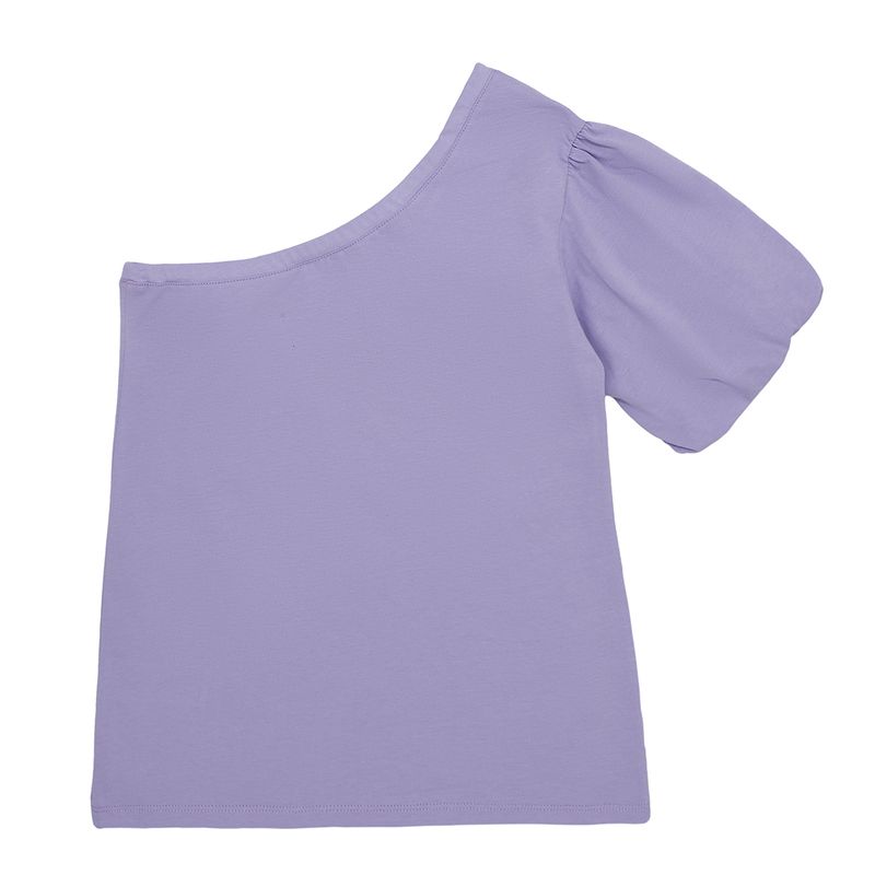 Camiseta-de-un-solo-hombro-para-niña-Ropa-nina-Morado
