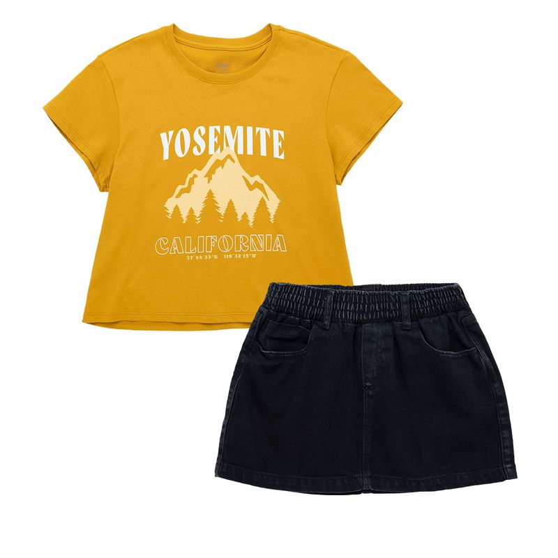 Conjunto-de-camiseta-y-falda-para-niña-Ropa-nina-Amarillo