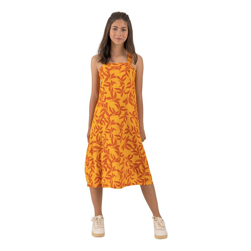 Vestido-largo-manga-sisa-para-niña-Ropa-nina-Amarillo