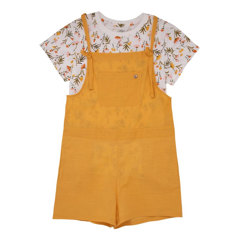 Conjunto-ecologico-de-camiseta-y-enterizo-para-niñas-Ropa-nina-Amarillo