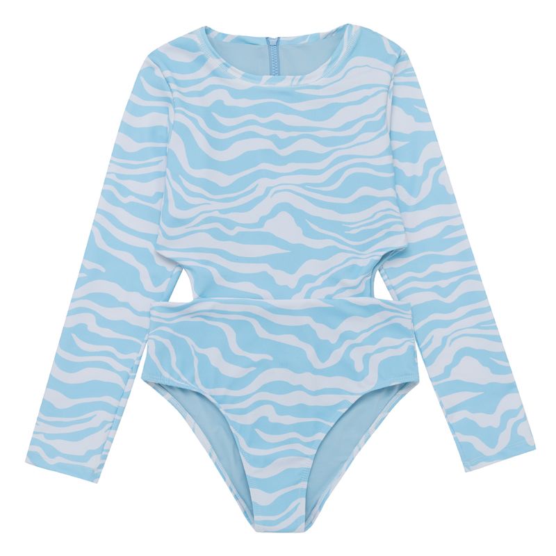 Vestido-de-baño-entero-manga-larga-para-niñas-Ropa-nina-Azul