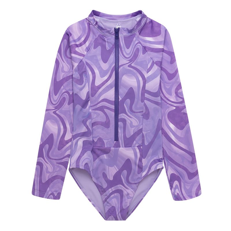 Vestido-de-baño-entero-manga-larga-para-niña-Ropa-nina-Morado