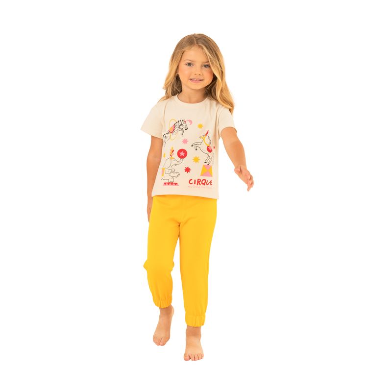 Conjunto-pijama-de-camiseta-manga-corta-pantalon-de-sudadera-para-bebe-niña-Ropa-bebe-nina-Amarillo