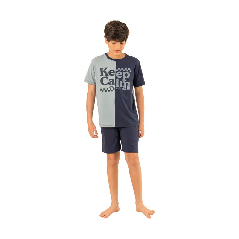 Conjunto-pijama-de-camiseta-manga-corta-bermuda-para-niño-Ropa-nino-Azul