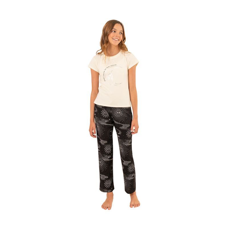 Conjunto-pijama-de-camiseta-manga-corta-pantalon-largo-para-niña-Ropa-nina-Gris