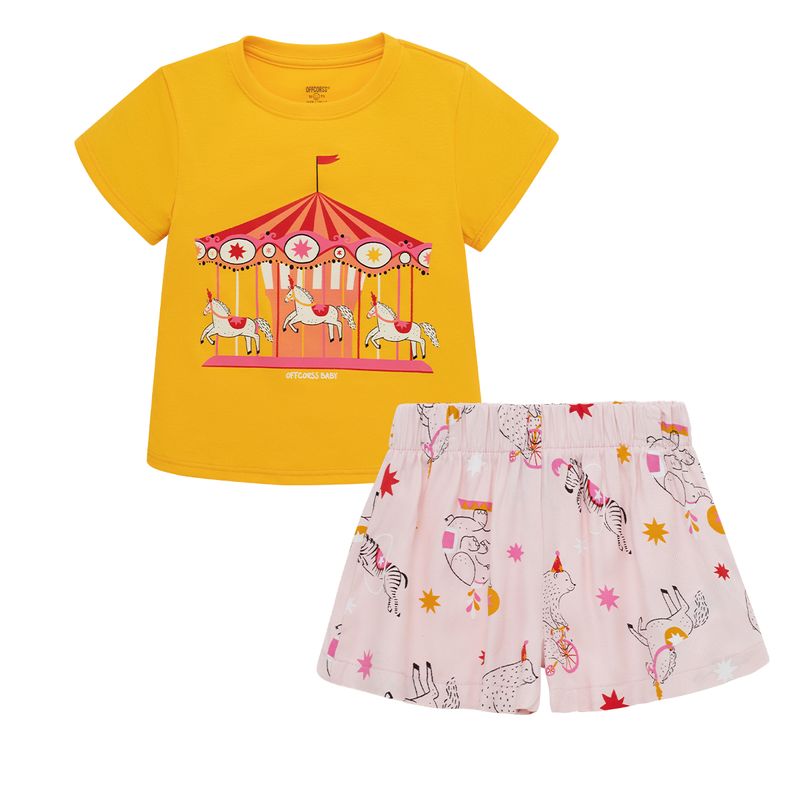Conjunto-pijama-de-camiseta-manga-corta-short-para-bebe-niña-Ropa-bebe-nina-Amarillo