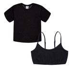 Set-de-camiseta-manga-corta-top-para-niña-Ropa-nina-Negro