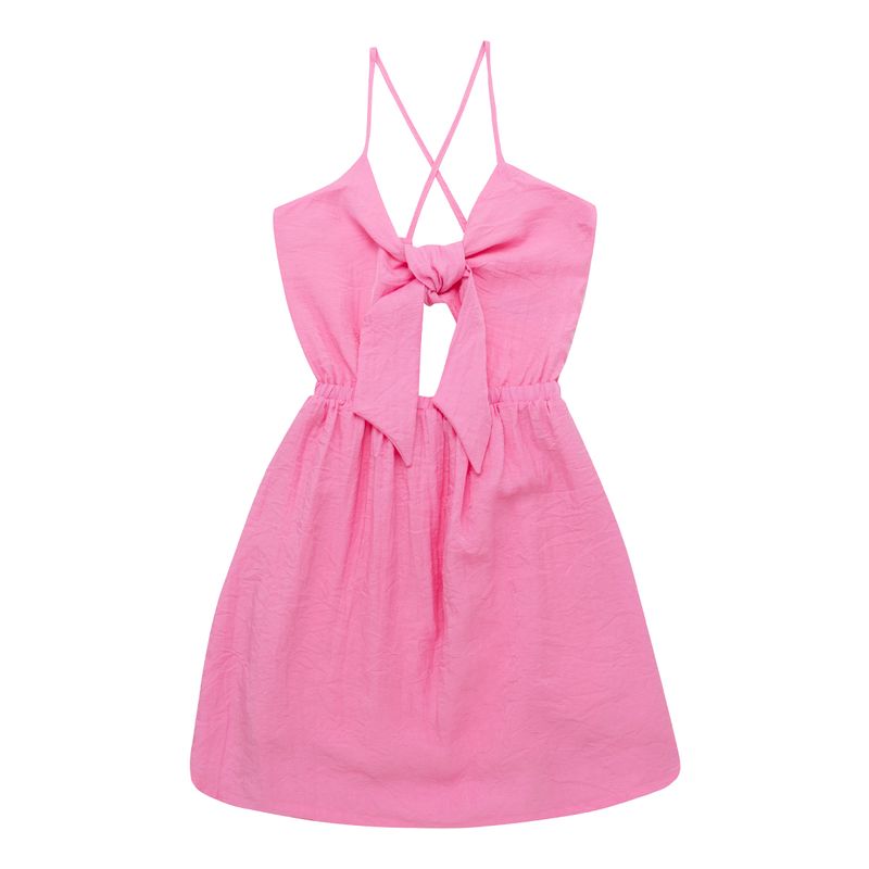 Vestido-corto-manga-sisa-con-nudo-en-el-frente-y-espalda-escotada-para-niña-Ropa-nina-Rosado