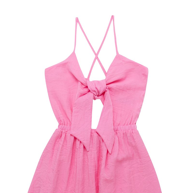 Vestido-corto-manga-sisa-con-nudo-en-el-frente-y-espalda-escotada-para-niña-Ropa-nina-Rosado