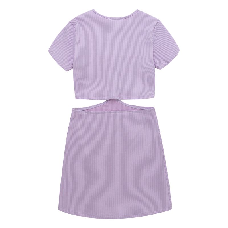 Vestido-manga-corta-con-aberturas-y-nudo-para-niña-Ropa-nina-Morado