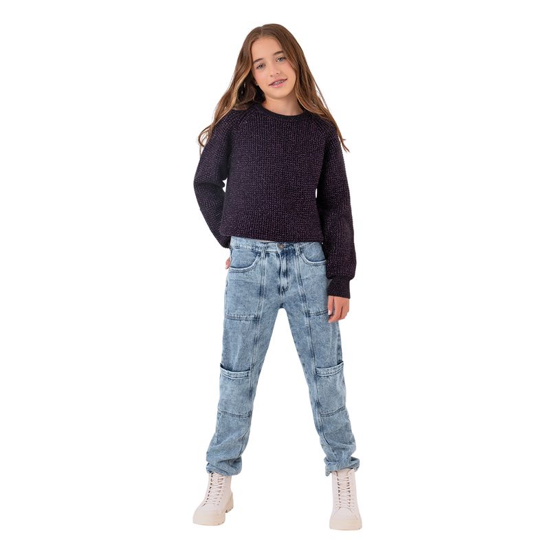 Buzo-tejido-con-hilos-brillantes-para-niña-Ropa-nina-Violeta