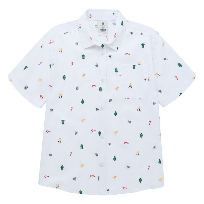 Camisa-manga-corta-navideña-para-niño-Ropa-nino-Blanco