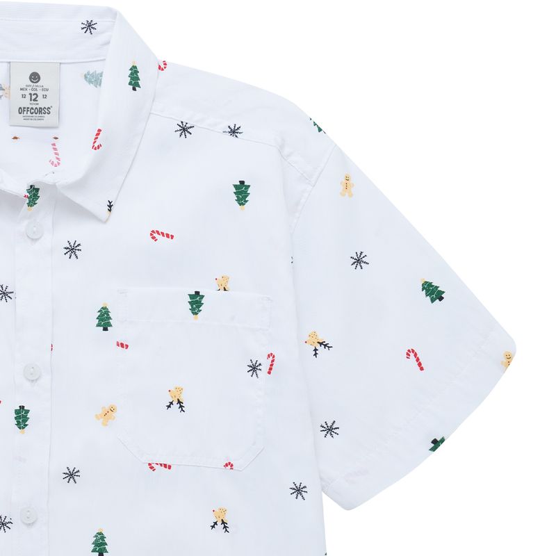 Camisa-manga-corta-navideña-para-niño-Ropa-nino-Blanco