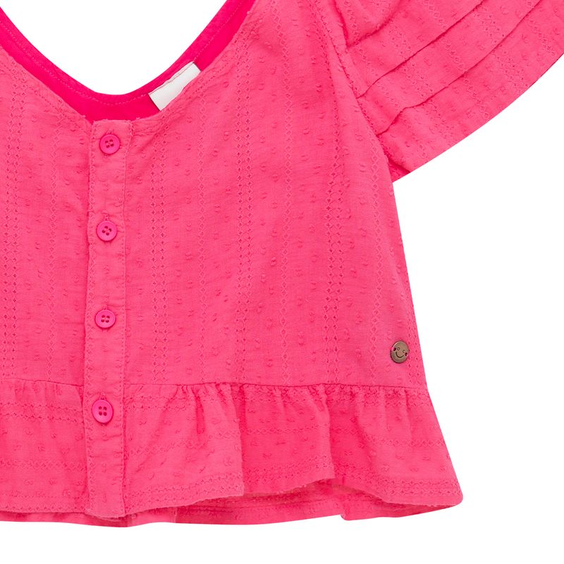 Camisa-manga-corta-para-niña-Ropa-nina-Fucsia