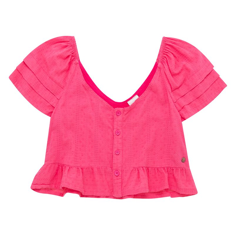 Camisa-manga-corta-para-niña-Ropa-nina-Fucsia