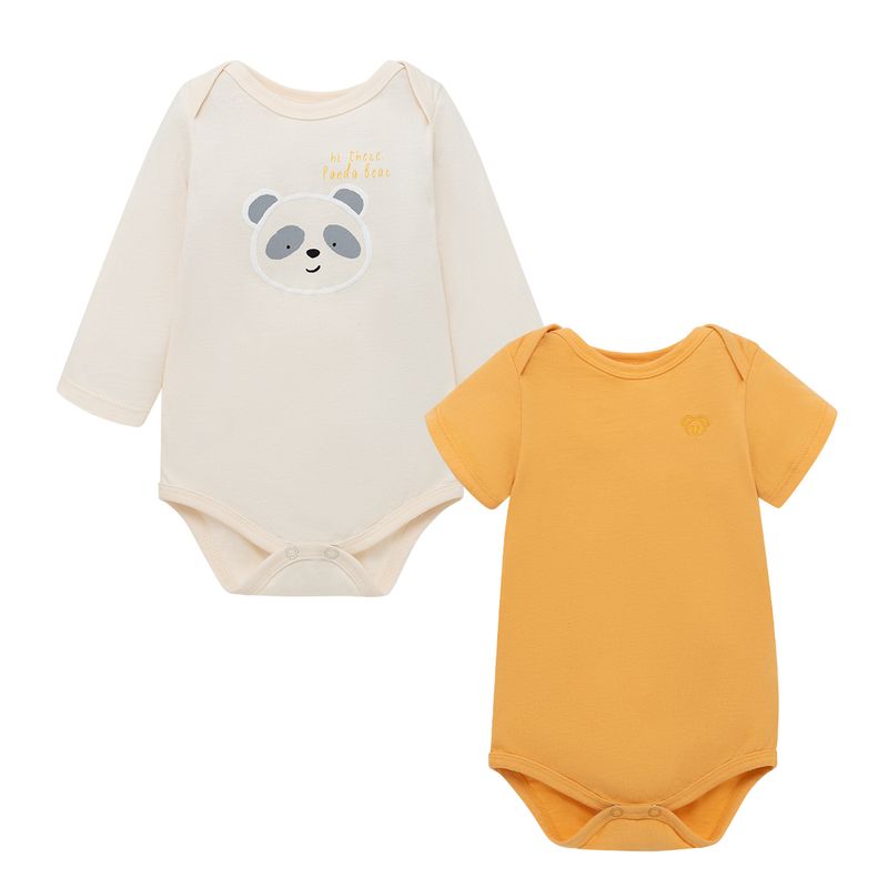 Set-x2-bodys-manga-larga---manga-corta-para-recien-nacido-unisex-Ropa-recien-nacido-nino-Amarillo
