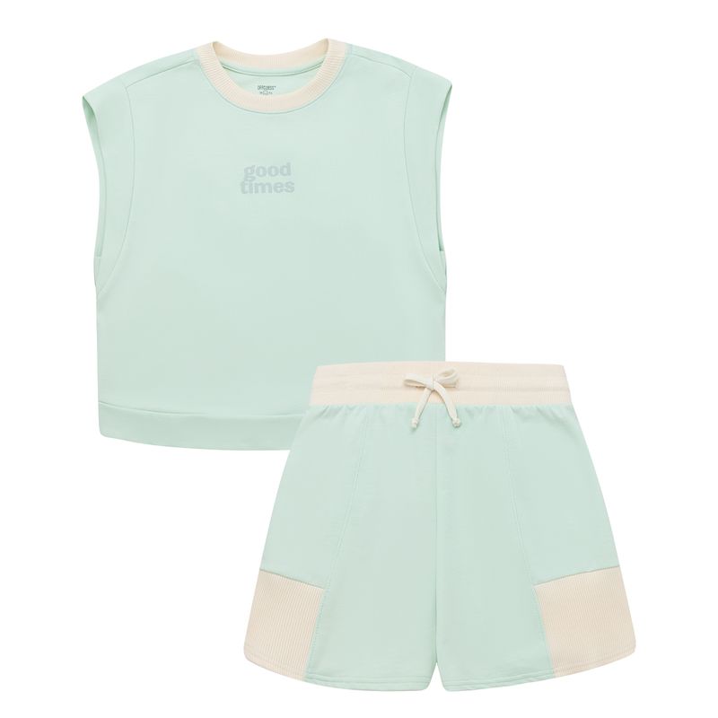 Conjunto-camiseta-manga-sisa---short-para-niña-Ropa-nina-Verde