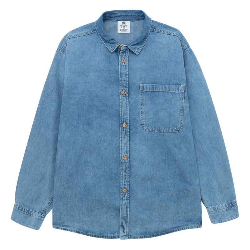 Camisa-manga-larga-para-niño-en-denim-con-bolsillos-en-frente-
