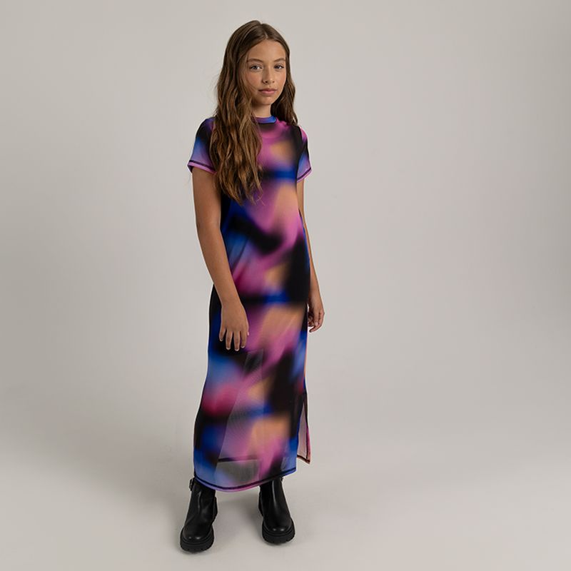 Vestido-midi-chromatic-para-niña-manga-corta-