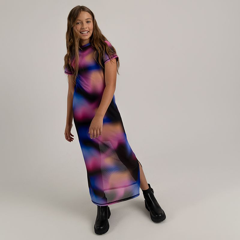 Vestido-midi-chromatic-para-niña-manga-corta-