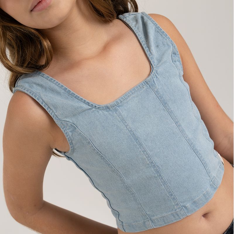 Camisa-crop-top-para-niña-manga-sisa-Indigo-Claro