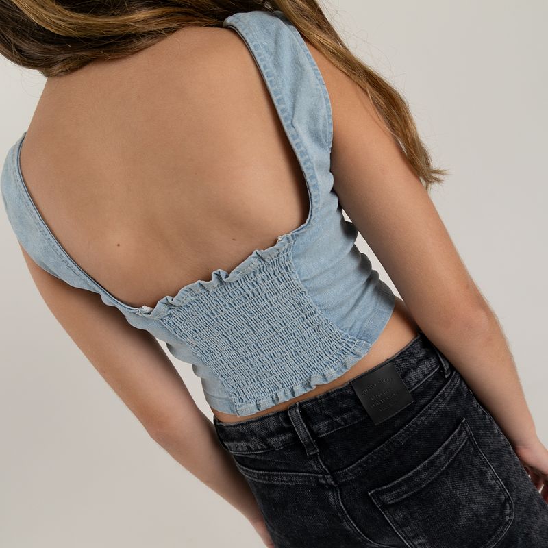 Camisa-crop-top-para-niña-manga-sisa-Indigo-Claro