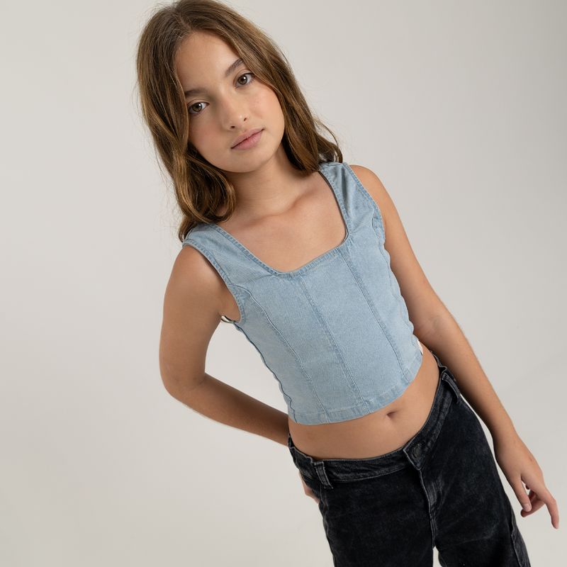 Camisa-crop-top-para-niña-manga-sisa-Indigo-Claro