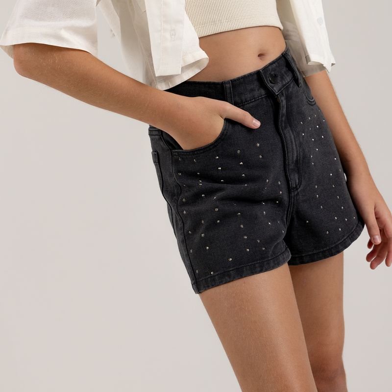 Short-con-brillantes-para-niña-tiro-alto--Indigo-Black