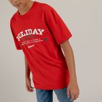 Camiseta-roja-para-niño-manga-corta-con-estampado-navideño