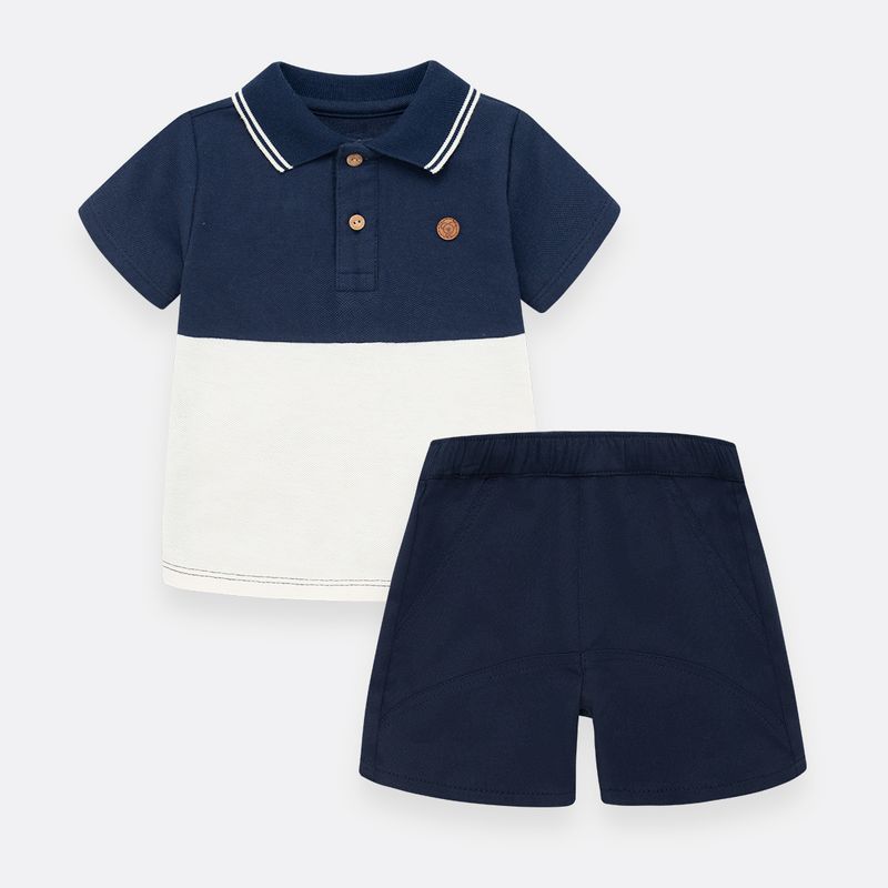 Conjunto-para-bebe-nino-de-camiseta-tipo-polo-y-bermuda-Azul